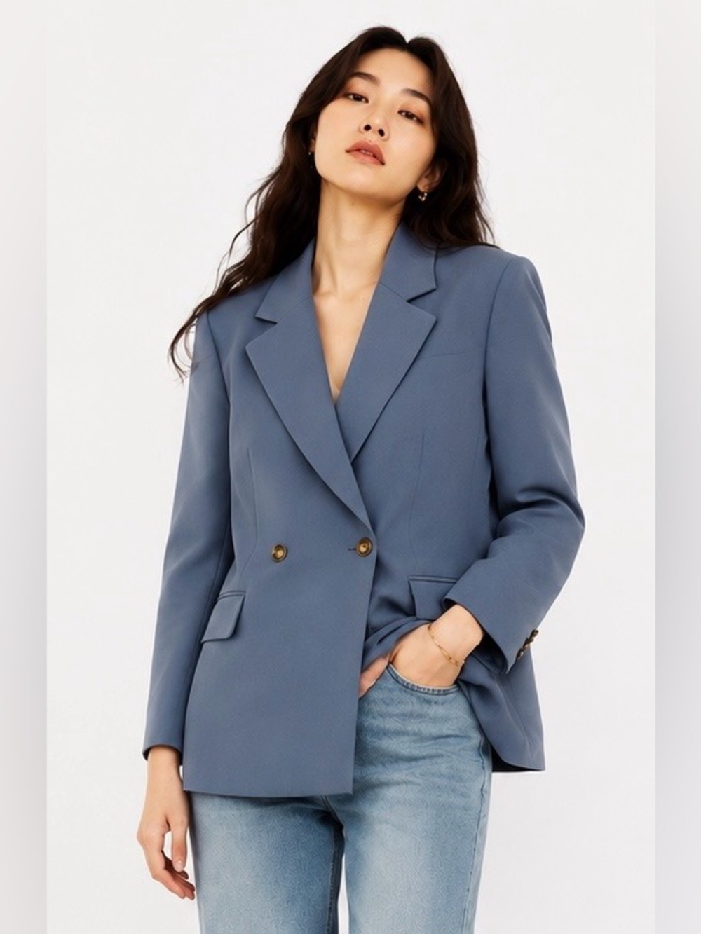 NWT H&M Double Breasted Slate Blue Blazer XS Button Work Office Jacket
